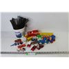 Image 1 : HO Train Tracks - Die Cast Vehicles - Snoopy's Ice cream - Wooden Cars - Mickey Mouse Die Cast Fire 