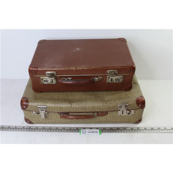 (2) Vintage Small Suitcases (both have damage) - (one has key)