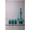 Image 1 : Blue Glass Decanter with Cups