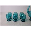 Image 3 : Blue Glass Decanter with Cups