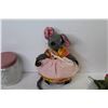 Image 6 : Broken Birch Bark Canoe - Knitted Mouse - Ceramic Rose Trinket Box - Jars - Fake Flowers