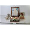 Image 1 : (2) Glass Sugar Bowls - plaque With Saying - Ceramic Dish - Ceramic Framed Flower Image (corner is b