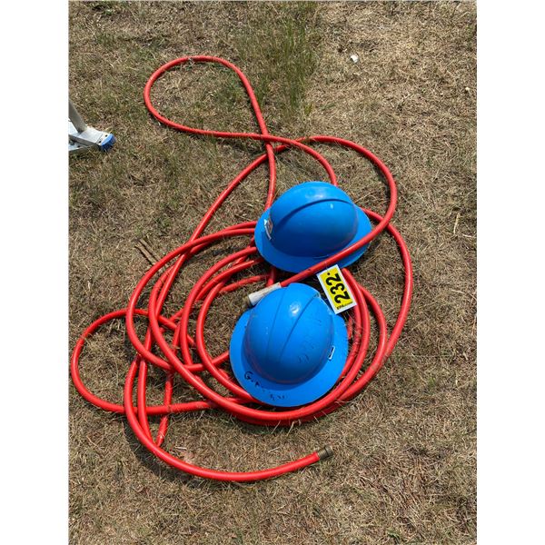 Red water hose, 2- hard hats