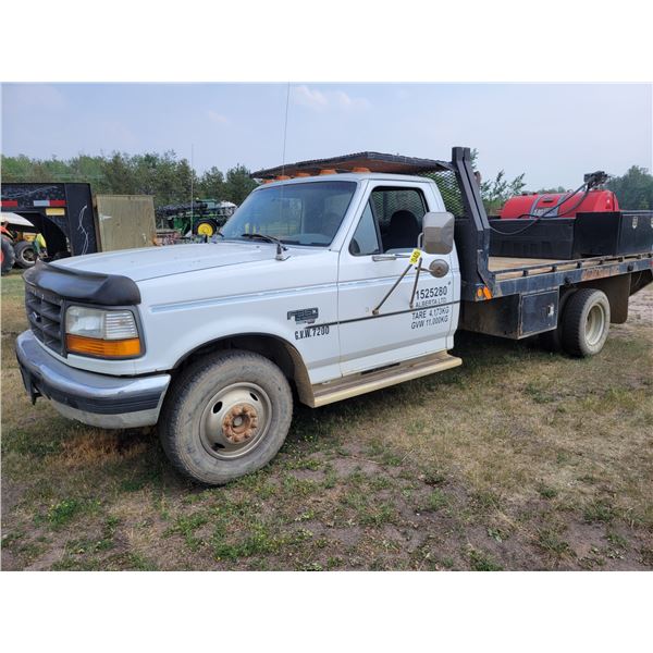 1997 White Ford F350, single cab, 2x4, Diesel, 5 spd, 268,000 Km,12' Deck, Good glass, AC c/w 3 tool