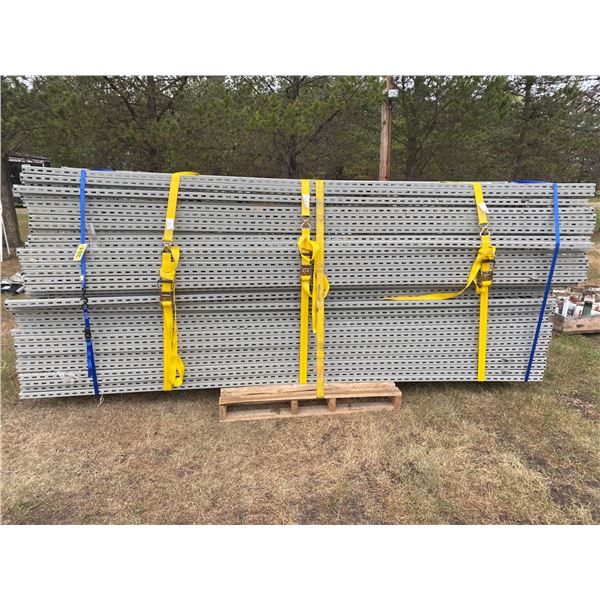1 lot of racking, 37- 2' x 12" uprights, plus 2- lifts of shelving & braces