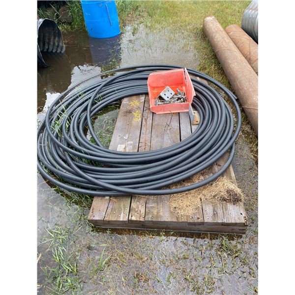 Roll of 1" Poly pipe, angle brackets & bolts