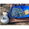 Image 1 : Wheel Barrow tub c/w peg hooks & 2- propane bottles