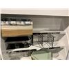 Image 2 : WHITE COMMERCIAL 51"W X 16"D X 79"H 2 DOOR WALL STORAGE SHELF / CABINET WITH ASSORTED TRAYS, BOWLS &