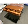 Image 2 : DARK WOOD 3 DRAWER 42"W X 15"D X 32"H HALL TABLE / WRITING DESK