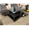 Image 1 : MODERN BLACK 33" SQUARE GLASS TOP RECEPTION TABLE WITH SECOND BASE ( NO SECOND GLASS )