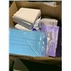 Image 2 : LARGE BOX OF ASSORTED DISPOSABLE SLIPPER COVERS, SKIN WIPES, BINDERS, APPLICATORS & SPA PRODUCTS