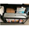 Image 2 : BLACK METAL LIGHT DUTY ADJUSTABLE SHELF OF ASSORTED COLOR LABELS, GARBAGE BAGS, 2 DYMO LABELERS,