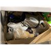 Image 2 : 3 LARGE BOXES OF ASSORTED SMALL APPLIANCES, CLEANERS, NAPKINS, DISPOSABLE CUPS, CUTLERY & LUNCH