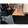 Image 2 : CHERRY L-SHAPE SINGLE PEDESTAL DESK, MOBILE OFFICE CHAIR, BLACK 2 DOOR CABINET, WOOD GRAIN 3 DRAWER