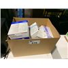Image 2 : BOX OF ASSORTED LATEX GLOVES, TISSUE BOXES & SANITARY ITEMS