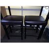 Image 2 : DARK WOOD / BLACK METAL 42"W X 23"D X 36"H MEETING / WORK TABLE WITH 2 BROWN LEATHER LOOK METAL