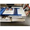 Image 2 : LARGE LOT OF ASSORTED SIZED WHITE FRAMED MATTED GLASS ADVERTISEMENT PICTURES, FOLDING TABLES,