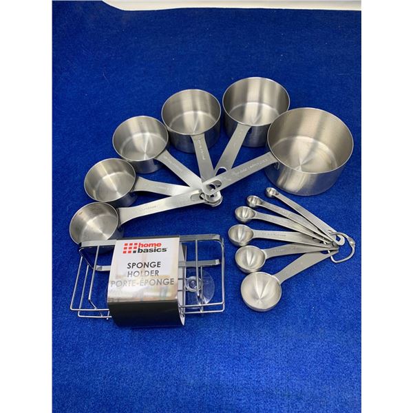 Lot of Kitchen Measuring Devices and Sponge Holder