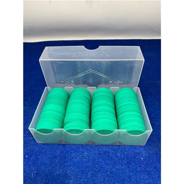 Set of 100 Green Poker Chips with Storage Case