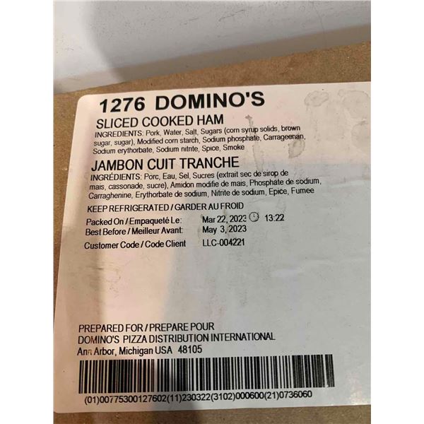 FROZEN Sliced Cooked Ham 1.5Kg