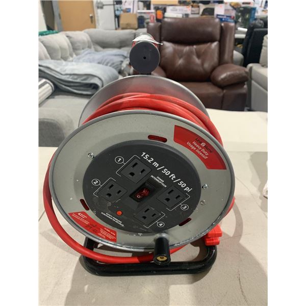 Link2Home Heavy Duty Professional Grade Metal Cord Reel – High Visibility 50 ft. 12 AWG SJTW Extensi