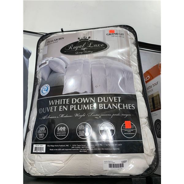 Royal Luxe Luxury Bedding White Down Duvet All Season Medium Weight Queen Size
