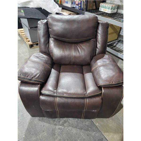 NEW Floor Model Leather Reddish Brown Stitched Rocker Manual  Recliner