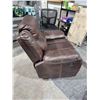 Image 2 : NEW Floor Model Leather Reddish Brown Stitched Rocker Manual  Recliner