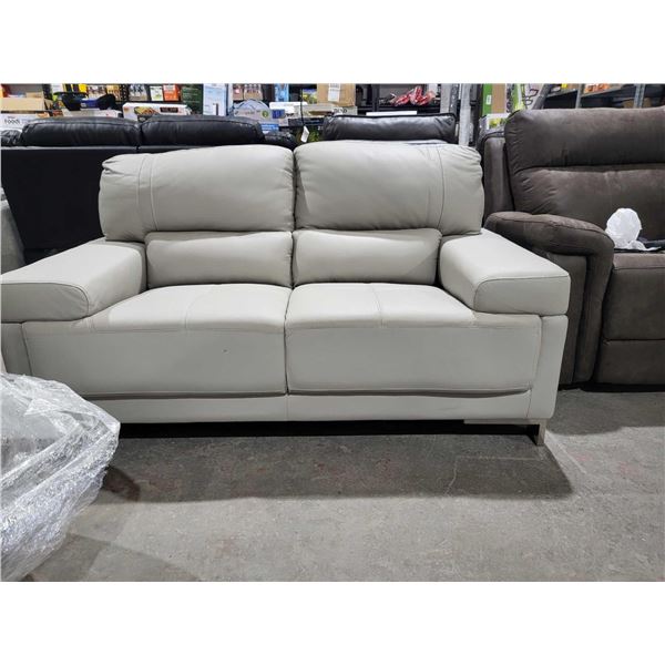 Grey Contemporary Stitch Leather Love Seat & Matching Chair, Floor Model