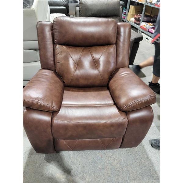 NEW Floor Model Leather Wide Seat Power Recliner Saddle Brown Color