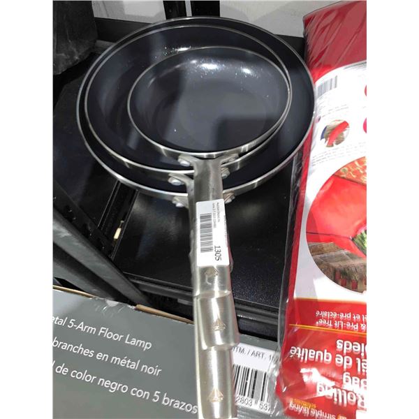 Lot of 3 Blue Diamond no Stick Frying Pan Set