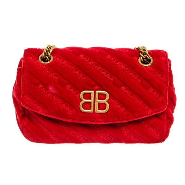 Balenciaga Red Velvet BB Chain Shoulder Bag