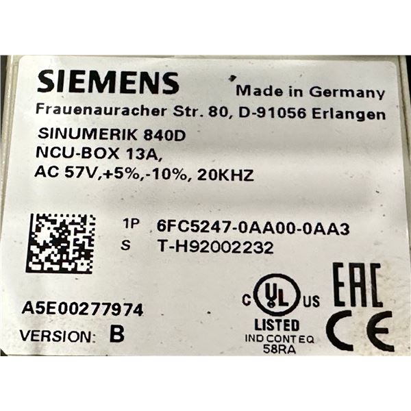 (4) Siemens #6FC5247-0AA00-0AA3 NCU Box 13A