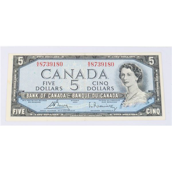 #92 1954 $5 FIVE DOLLARS CANADA PAPER MONEY BILL