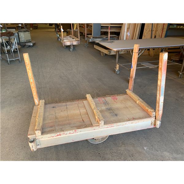 WOODEN 4 STEEL WHEEL MATERIAL PLATFORM DOLLY-APPROX. 5FT X 2 1/2FT