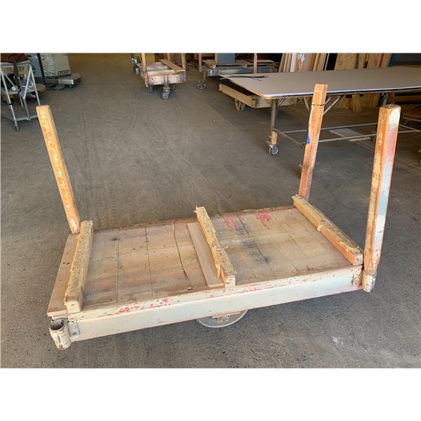 WOODEN 4 STEEL WHEEL MATERIAL PLATFORM DOLLY-APPROX. 5FT X 2 1/2FT