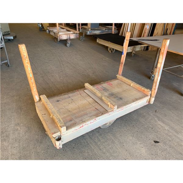 WOODEN 4 STEEL WHEEL MATERIAL PLATFORM DOLLY-APPROX. 5FT X 2 1/2FT