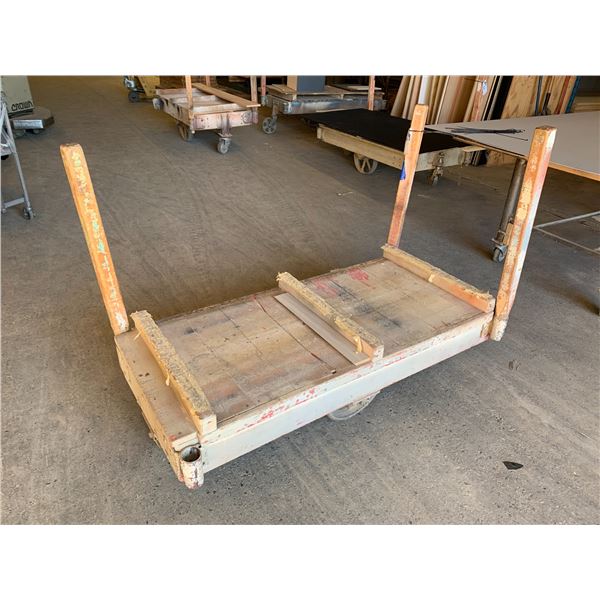 WOODEN 4 STEEL WHEEL MATERIAL PLATFORM DOLLY-APPROX. 5FT X 2 1/2FT