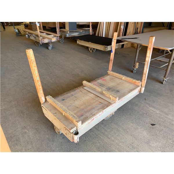 WOODEN 4 STEEL WHEEL MATERIAL PLATFORM DOLLY-APPROX. 5FT X 2 1/2FT