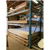 Image 2 : BLUE PALLET RACKING SECTION APPROX.8'H X 4'W WITH ASSORTED SHEETS OF PLYWOOD/PRESS WOOD/SHEETING