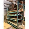 Image 1 : 2 BLUE PALLET RACKING SECTIONS APPROX.9'H X 4'W WITH ASSORTED WOOD SHEETS