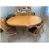 Image 4 : Lovely Oak Kitchen Table w Leaf & Six Chairs w Brown Chair Chairs