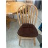 Image 6 : Lovely Oak Kitchen Table w Leaf & Six Chairs w Brown Chair Chairs