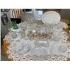 Image 1 : Beautiful Asst Doilies, Runners, Turkey Platter, Mid Century Modern Glasses, Cream & Sugar Bowls, Bu