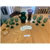 Image 1 : Gorgeous Handmade Purple & Green Vase, Green Glass Pitcher w 8 Glasses, Coaster Set,