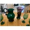 Image 2 : Gorgeous Handmade Purple & Green Vase, Green Glass Pitcher w 8 Glasses, Coaster Set,