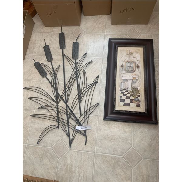 Metal Cat Tail Wall Art, Framed Bathroom Picture by C.W. Olson