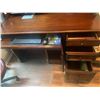 Image 4 : Beautiful Wood Desk w Upper Storage, Roll Out Keyboard, Lamp Leather Aubergine Chair of Castors