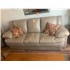 Image 1 : Three Seater Leather Beige/Taupe Couch & Two Decorative Pillows