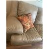Image 3 : Three Seater Leather Beige/Taupe Couch & Two Decorative Pillows